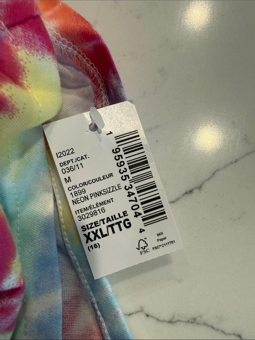 NEW! Tie-Dye Ruffle Neck XXL Girls Top - Multicolor